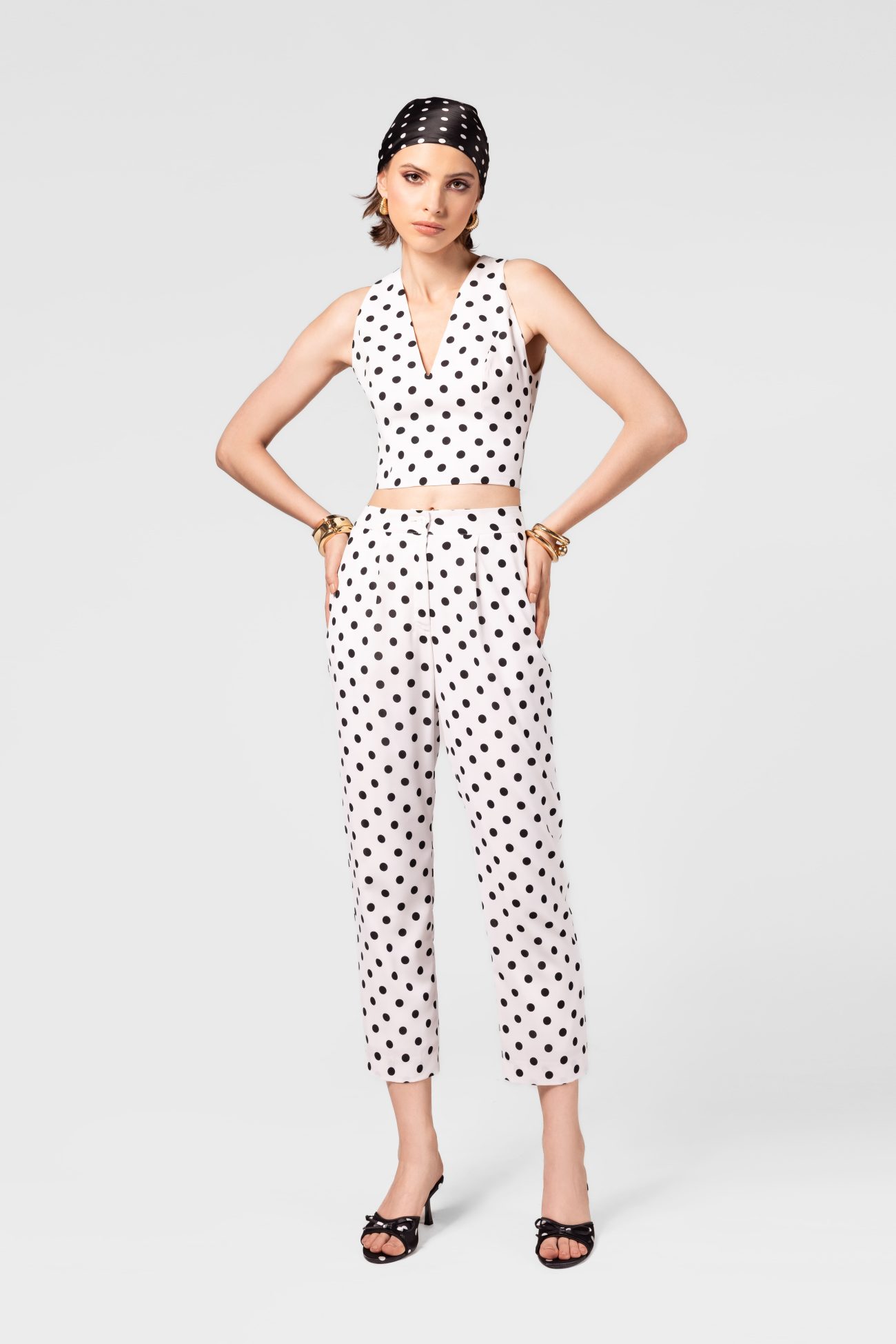 Linen Polka Dot Cropped Capri Pants