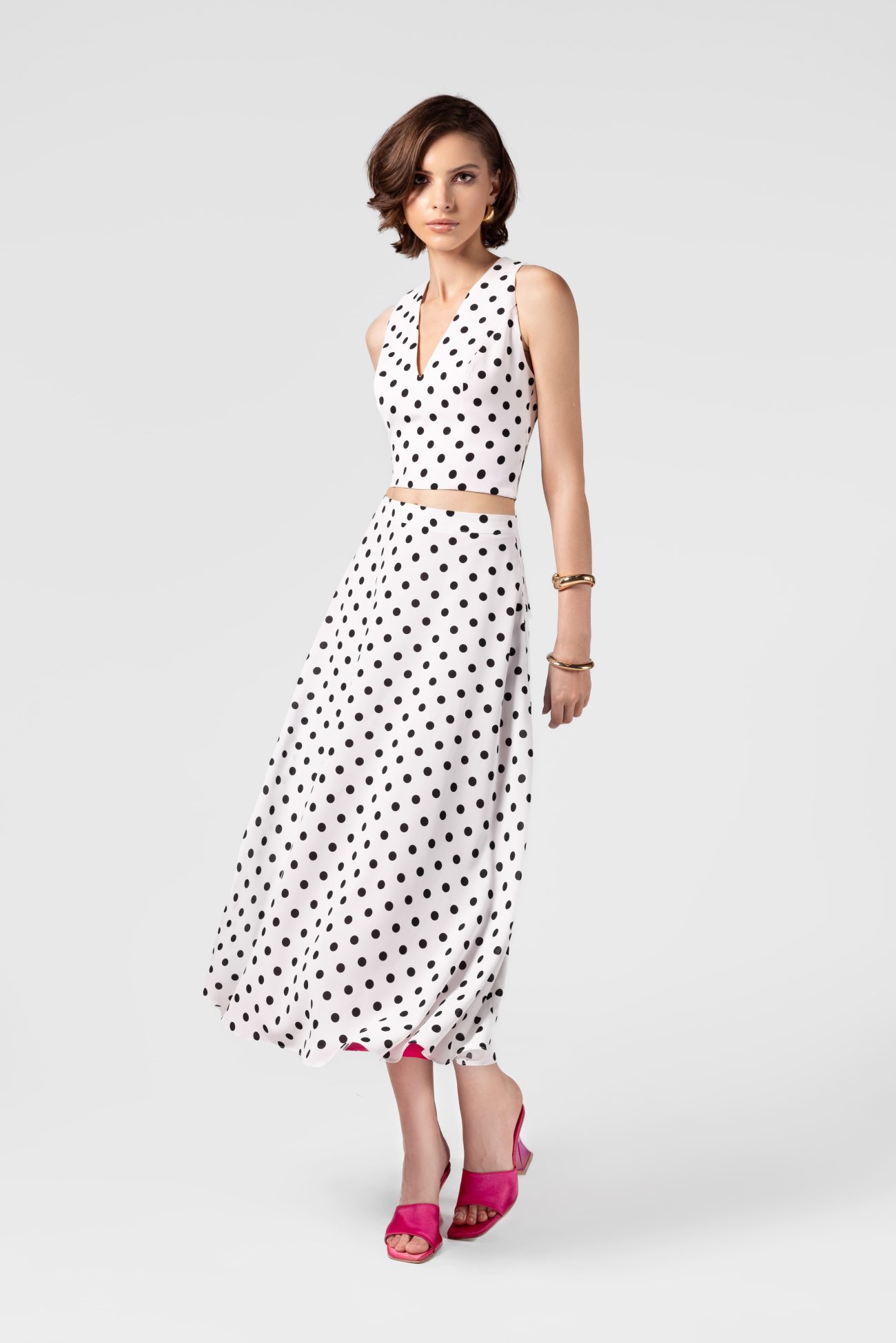 Linen Flowy  Polka Dot Midi Skirt