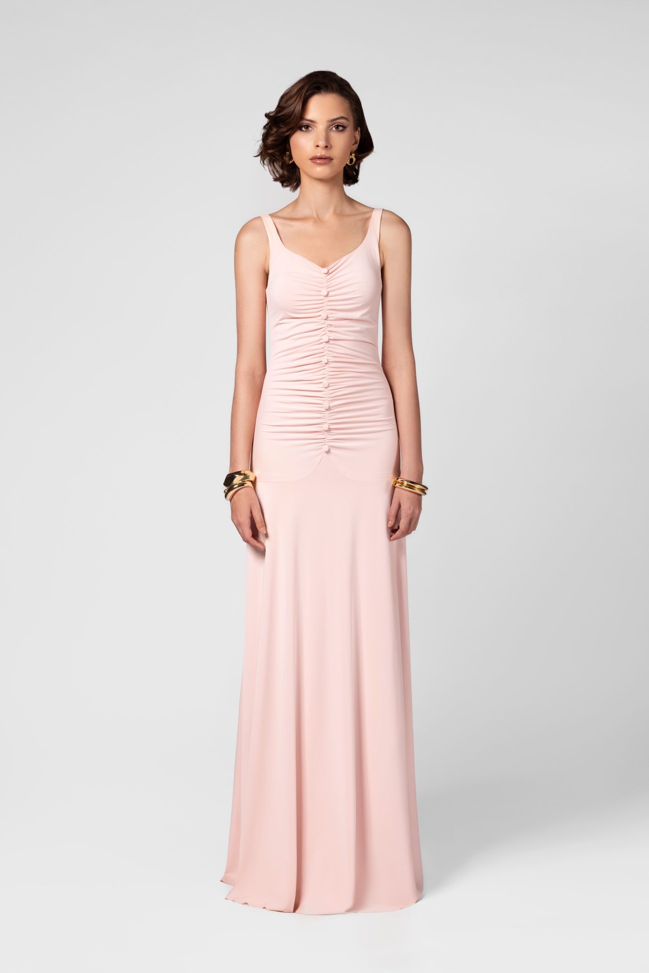 Ruched Petal Pink Maxi Dress