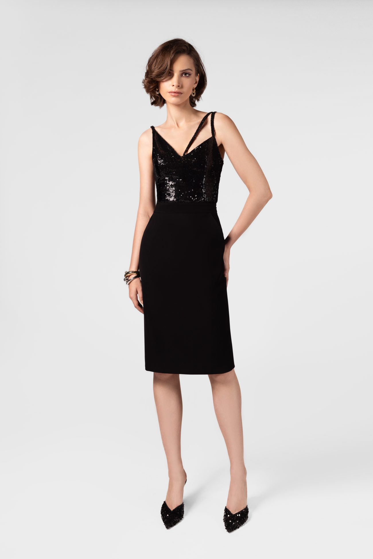 Black Crepe Skirt with Pockets - Image 3