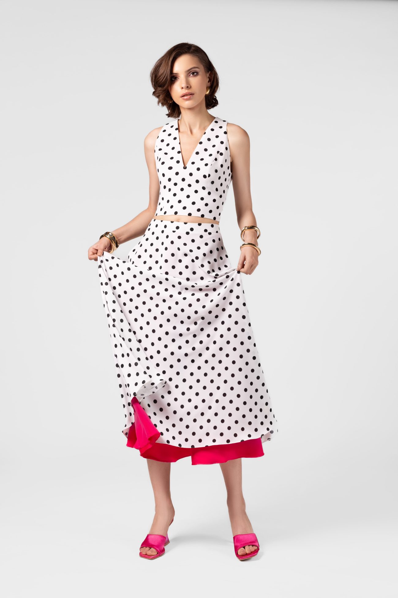 Linen Flowy  Polka Dot Midi Skirt - Image 2