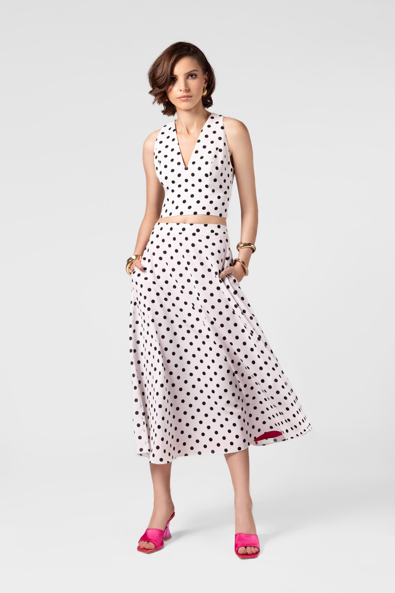 Linen Flowy  Polka Dot Midi Skirt - Image 3