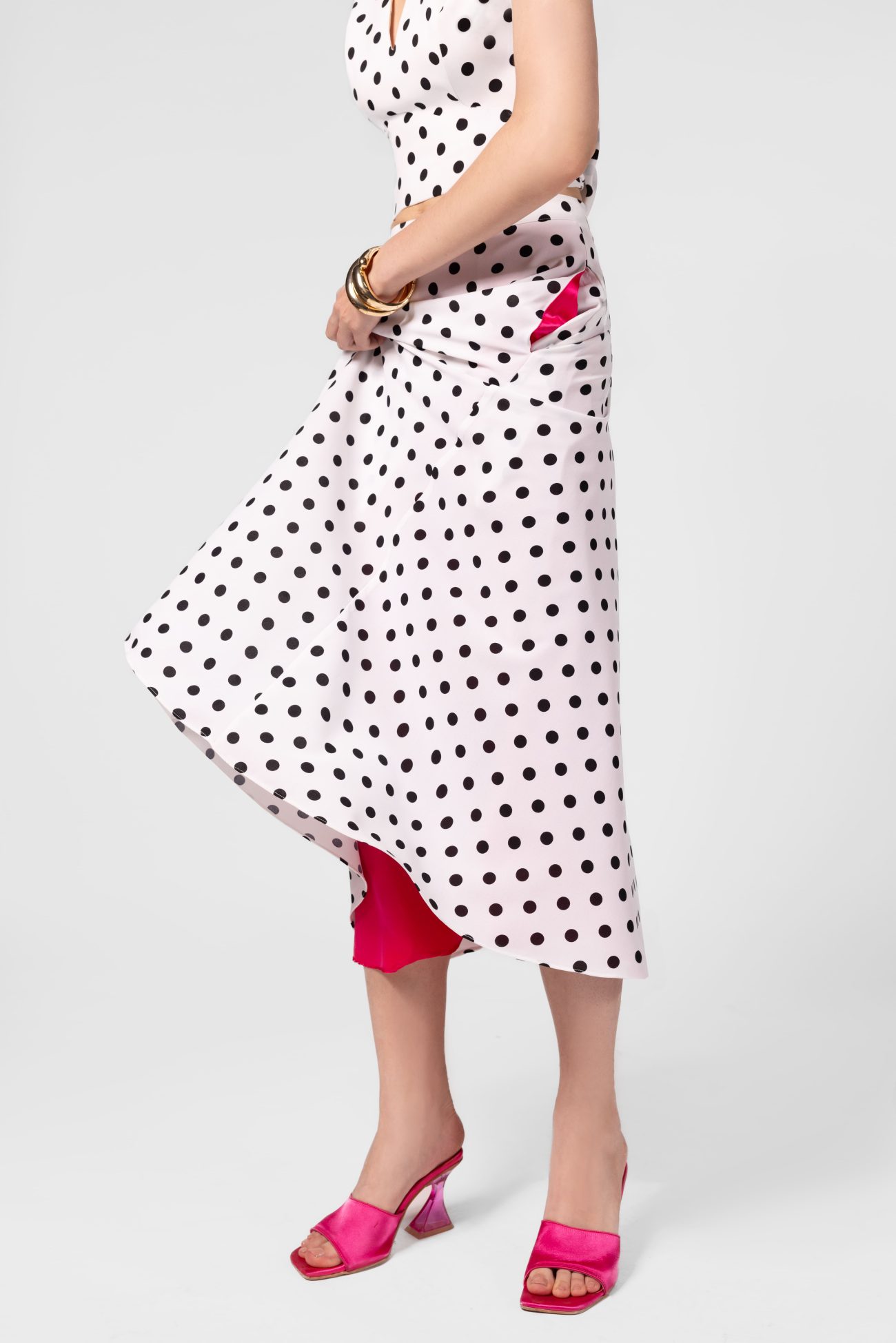 Linen Flowy  Polka Dot Midi Skirt - Image 4