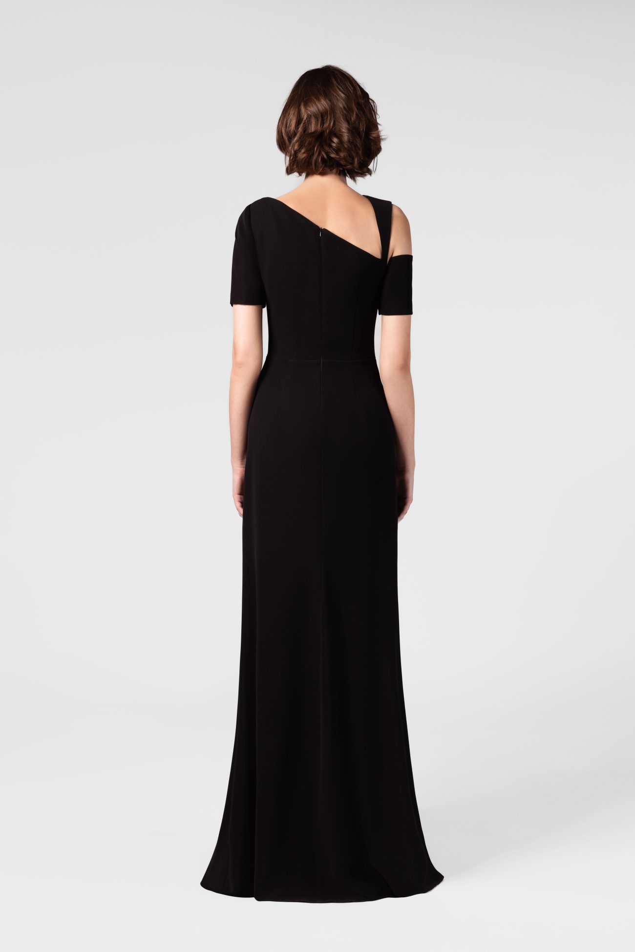 Cut out Black Crepe Maxi Dress with Diamond Hardware - Image 4