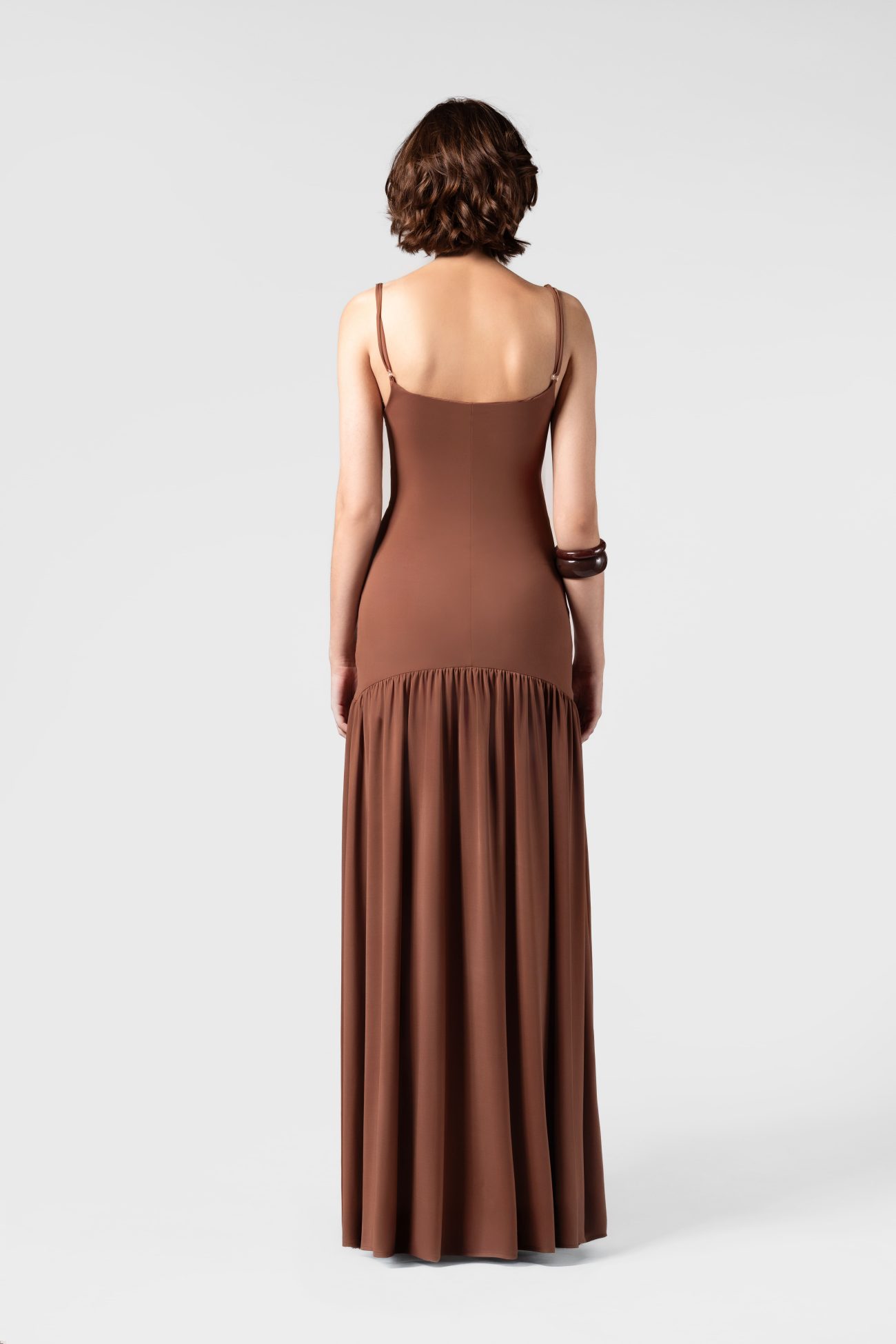 Drop Waist Scalloped Mocha Mousse Maxi Dress - Image 4