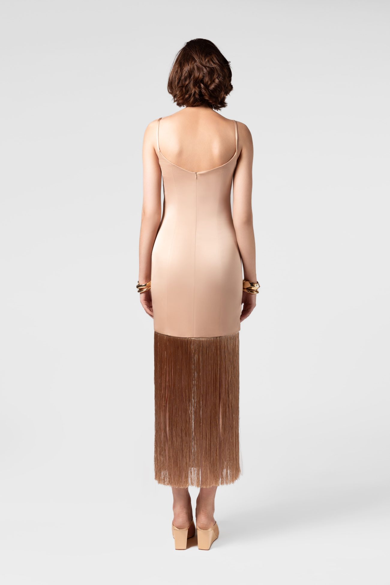 Silk Gold Midi Dress with Gold Tassles - Image 5