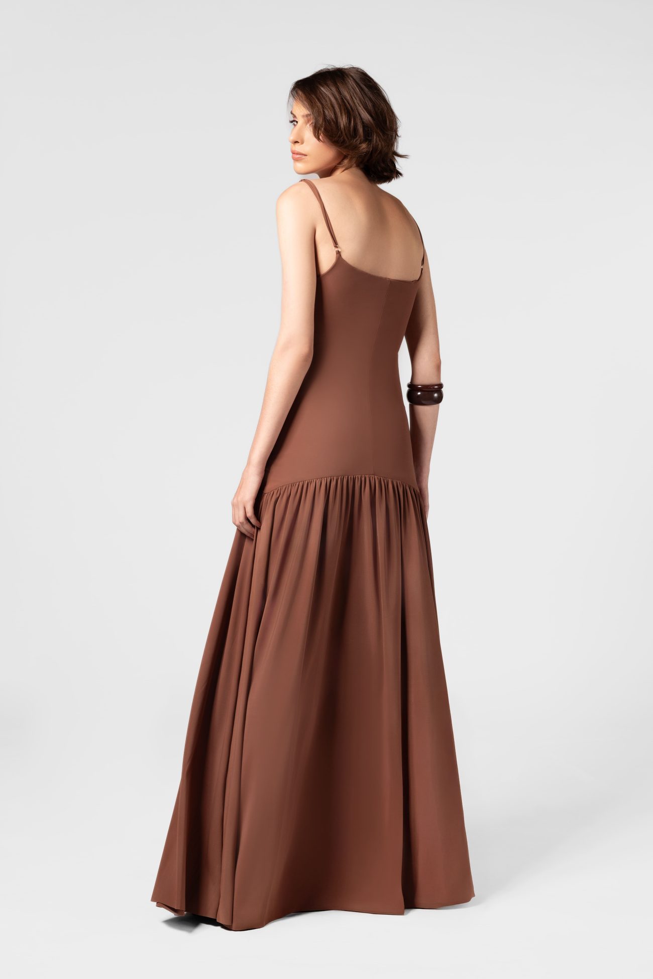 Drop Waist Scalloped Mocha Mousse Maxi Dress - Image 5