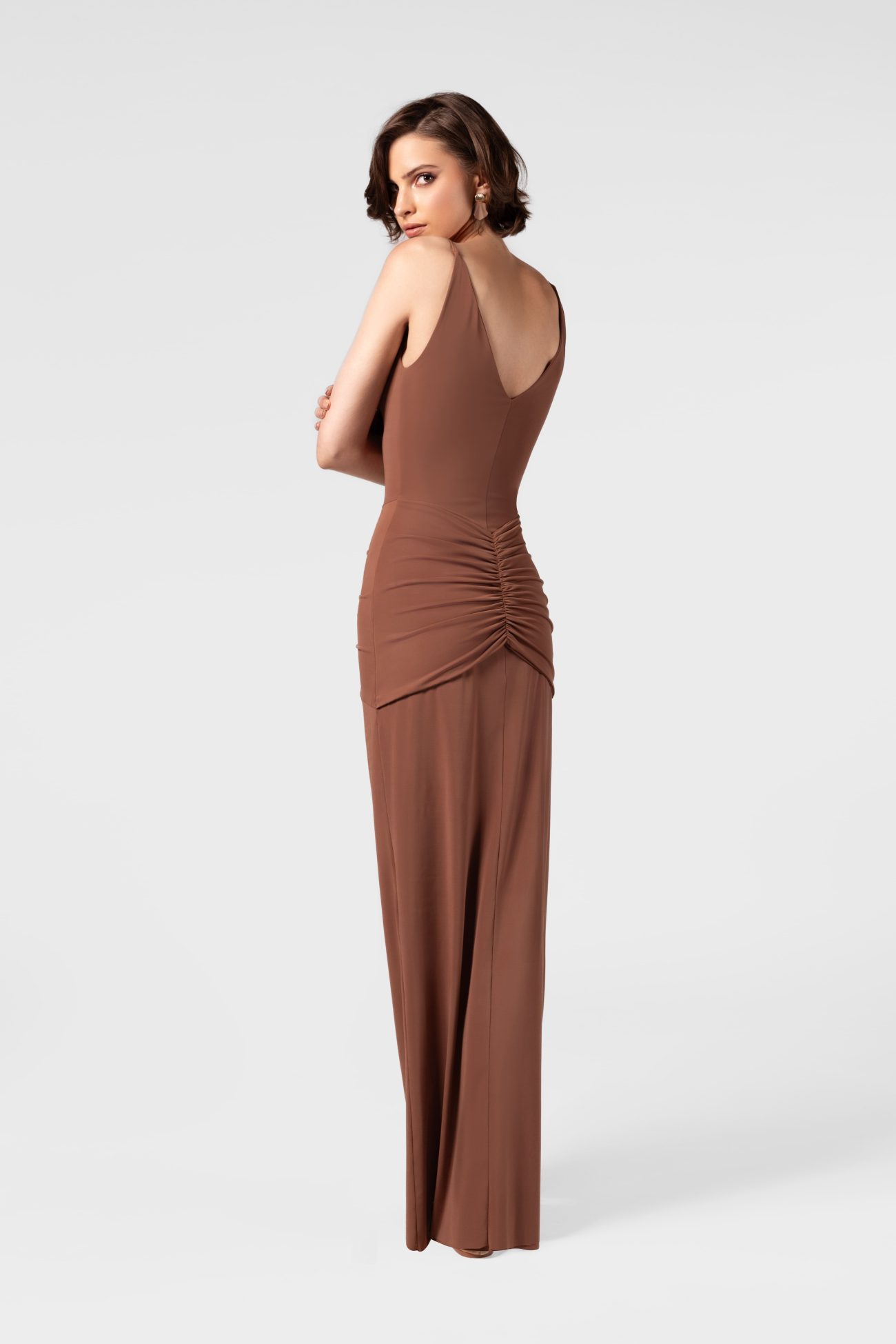 Drop Waist Ruched Mocha Mousse Maxi Dress - Image 6