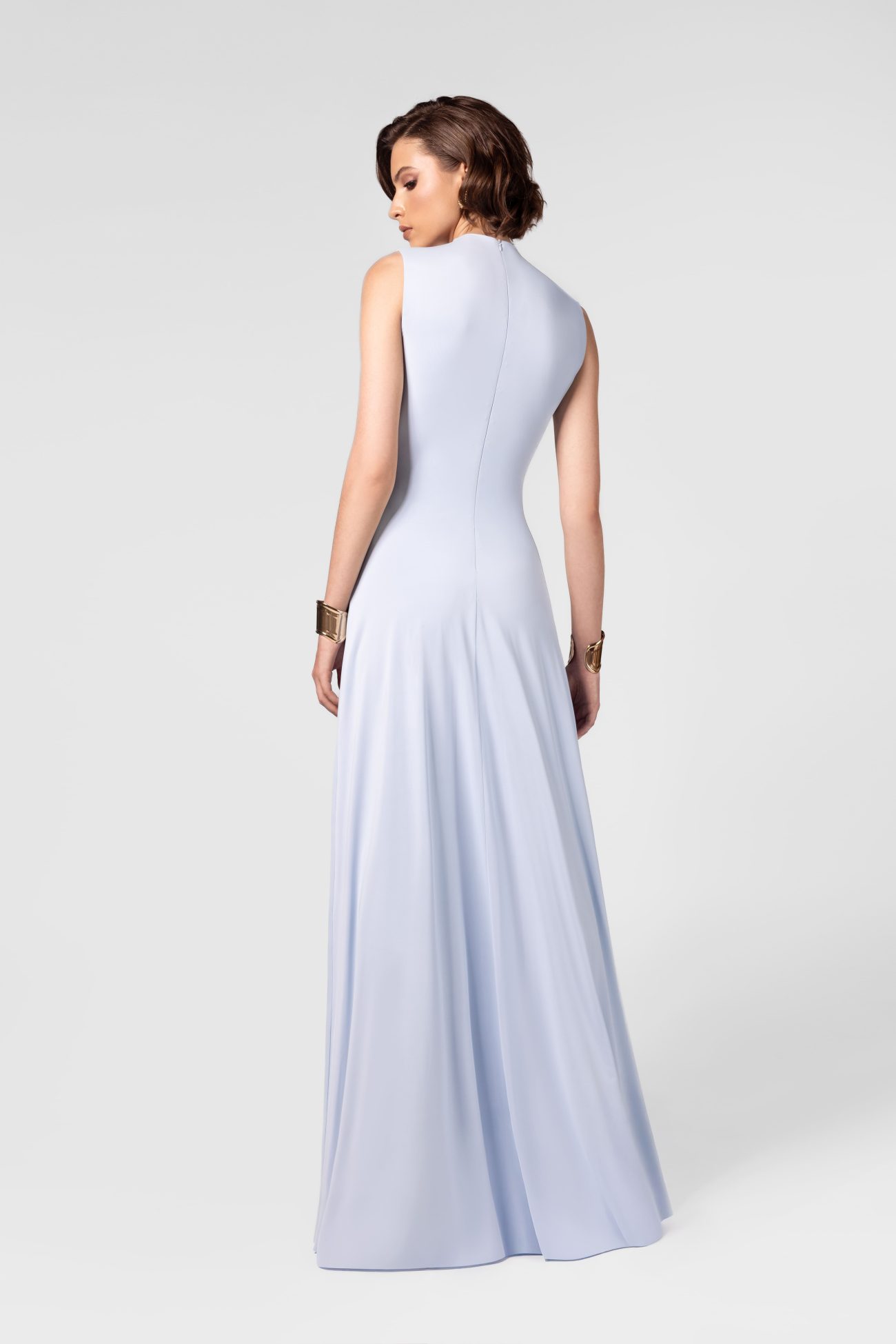 Ruched High Neck Ice Blue Maxi Dress - Image 7
