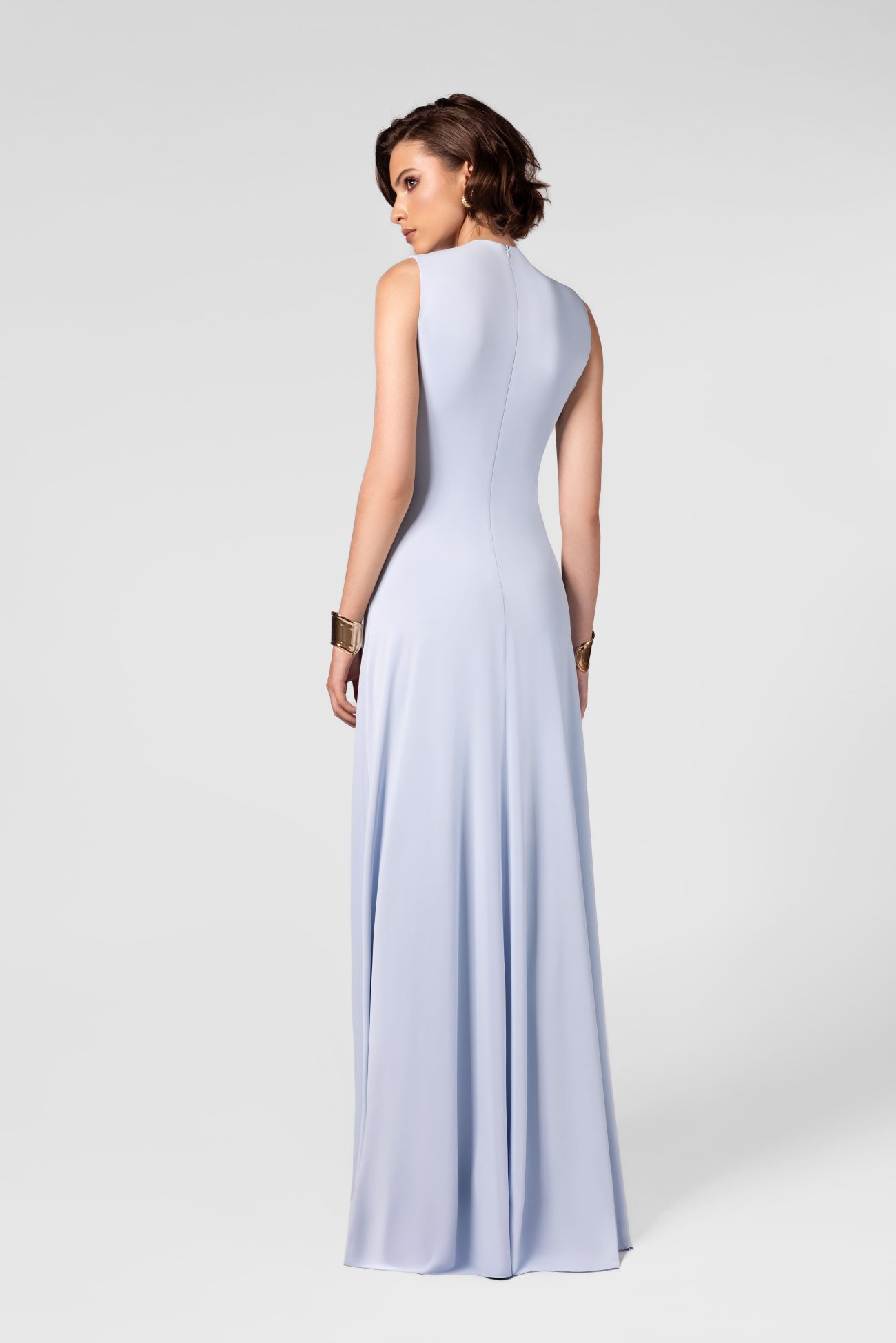 Ruched High Neck Ice Blue Maxi Dress - Image 8